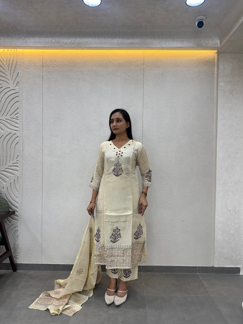 Cream Silk Kurta Set