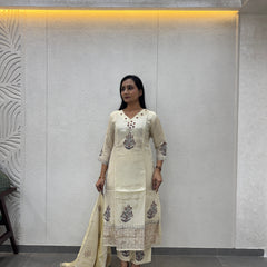 Cream Silk Kurta Set