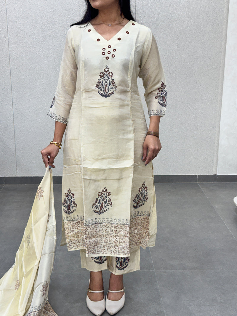Cream Silk Kurta Set