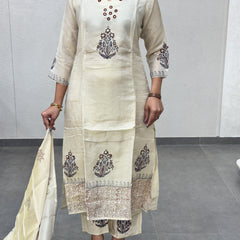 Cream Silk Kurta Set