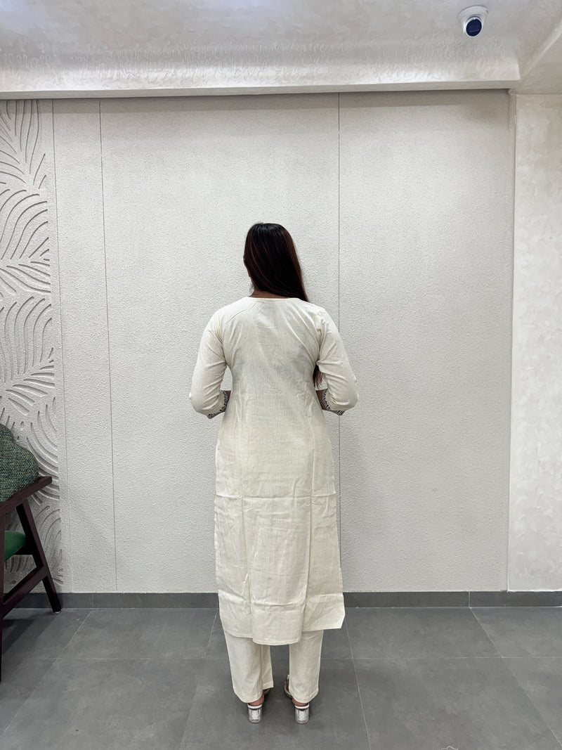 Off-White & Black Kurta Set