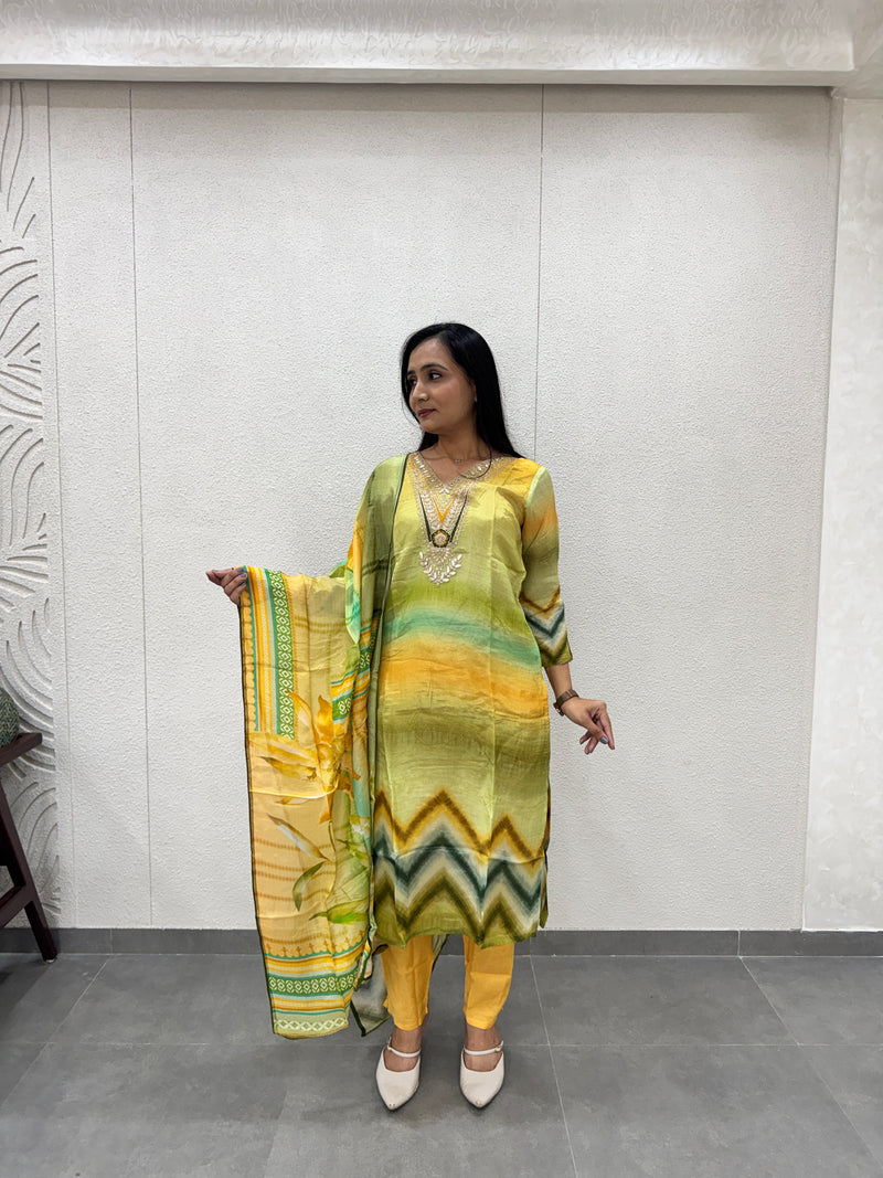 Yellow & Olive Green Kurta Set