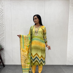Yellow & Olive Green Kurta Set