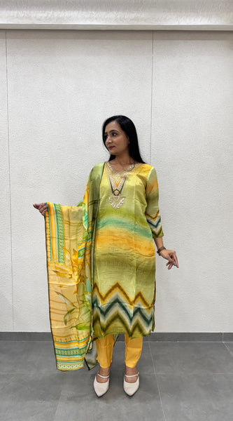 Yellow & Olive Green Kurta Set