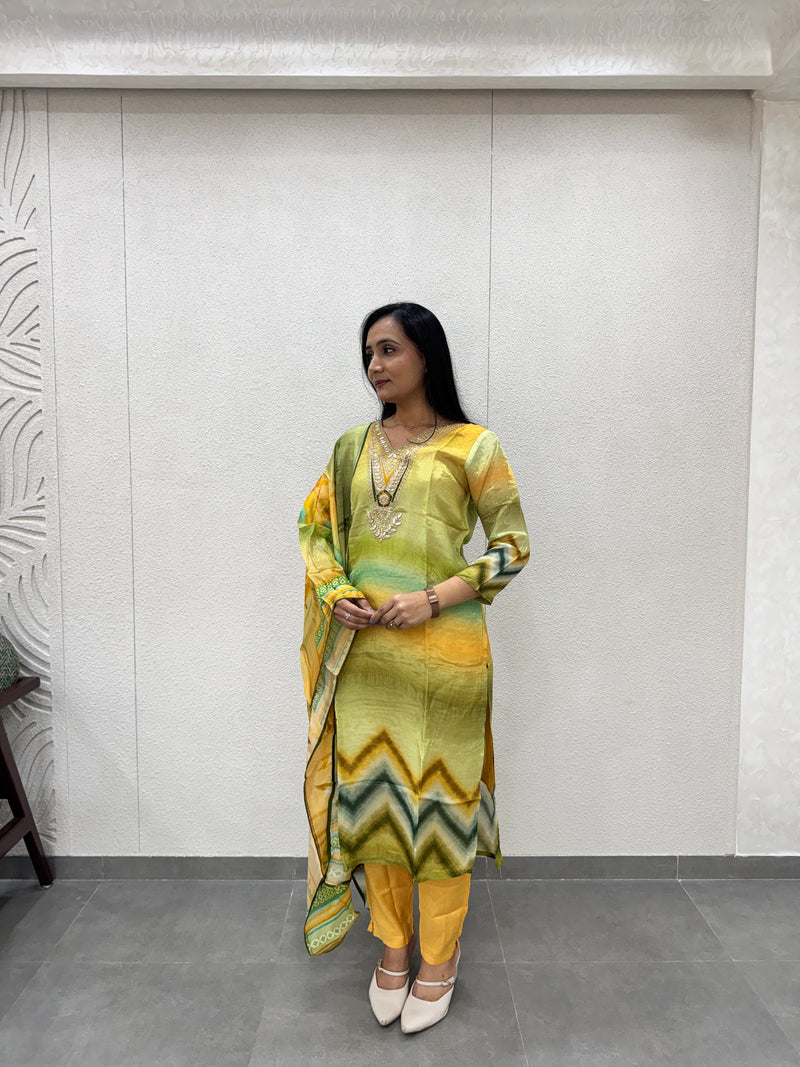 Yellow & Olive Green Kurta Set