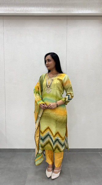 Yellow & Olive Green Kurta Set