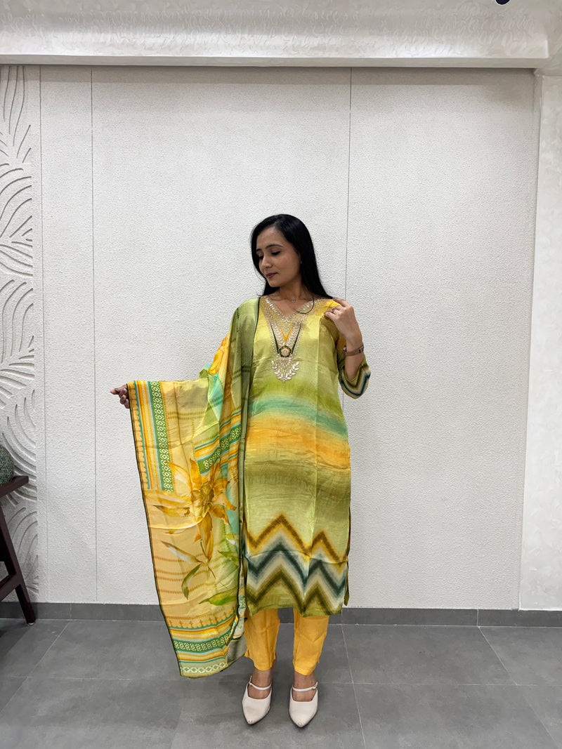 Yellow & Olive Green Kurta Set