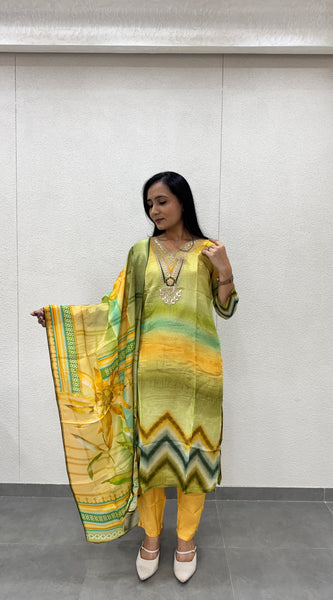 Yellow & Olive Green Kurta Set