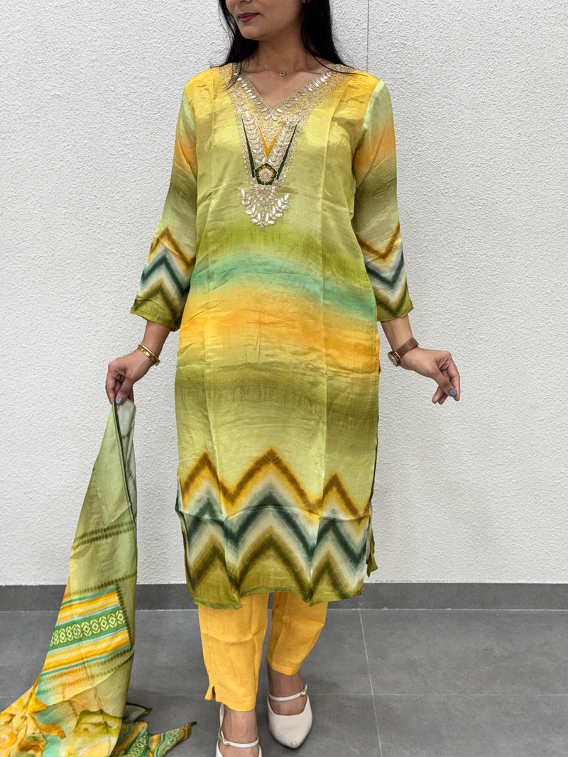 Yellow & Olive Green Kurta Set