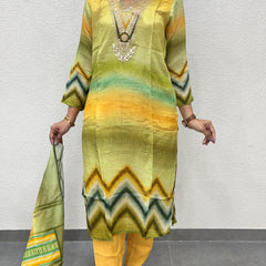 Yellow & Olive Green Kurta Set