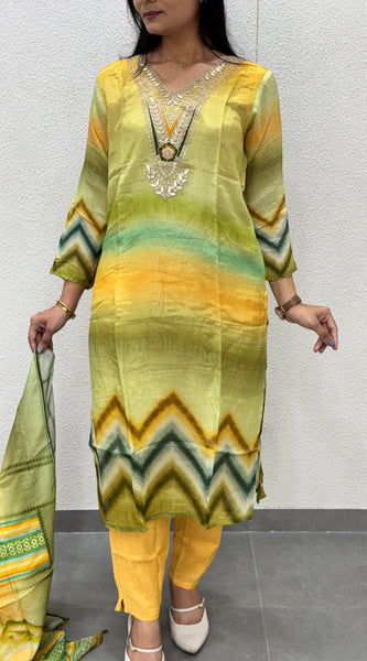 Yellow & Olive Green Kurta Set