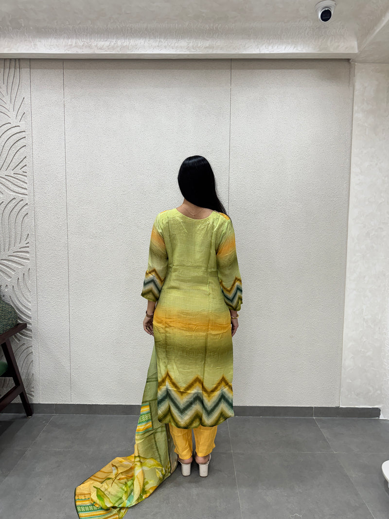 Yellow & Olive Green Kurta Set