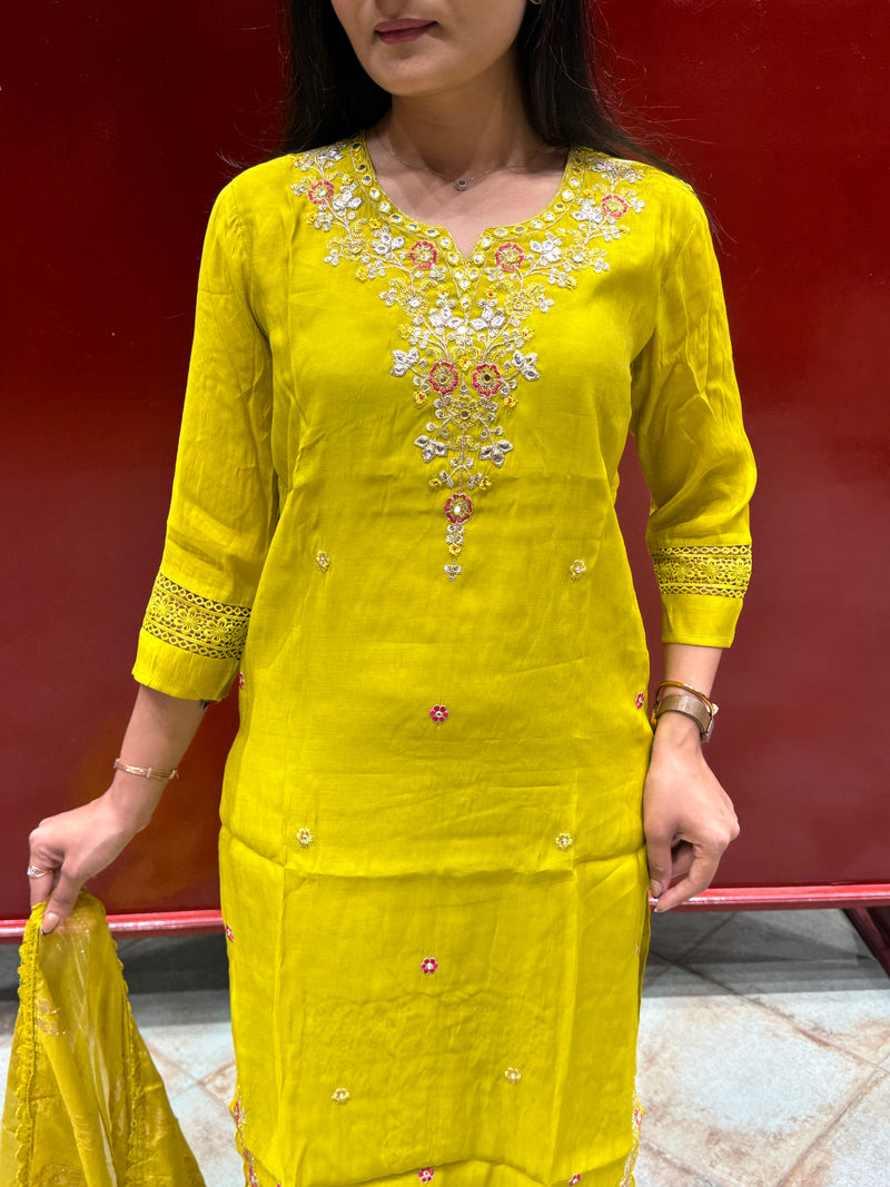 Lime Yellow Kurti Set