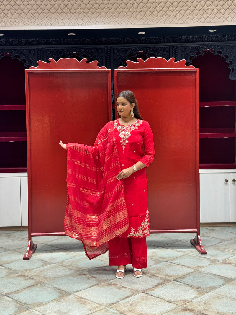 Crimson Red Kurti Set