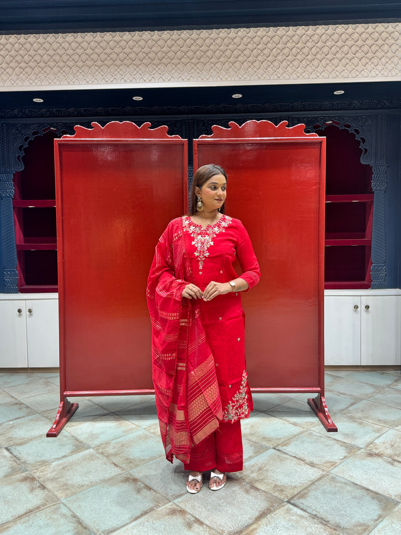Crimson Red Kurti Set