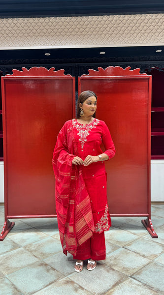 Crimson Red Kurti Set