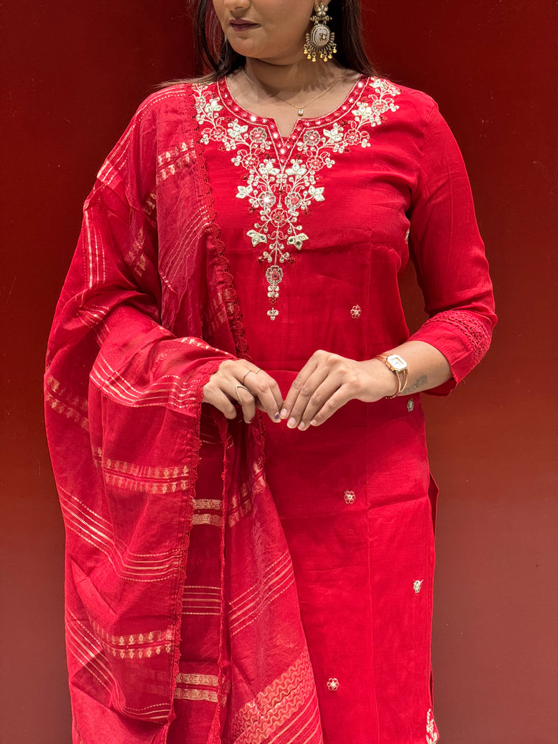 Crimson Red Kurti Set