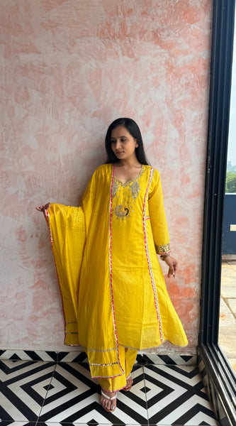 Sunshine Yellow Peacock Kurti Set