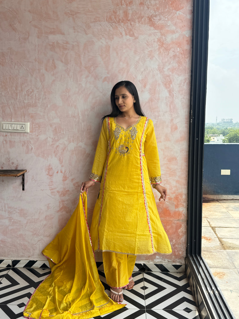 Sunshine Yellow Peacock Kurti Set