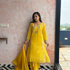 Sunshine Yellow Peacock Kurti Set