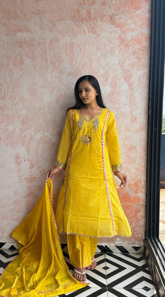 Sunshine Yellow Peacock Kurti Set