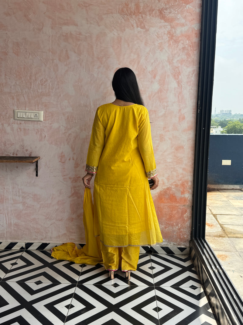 Sunshine Yellow Peacock Kurti Set