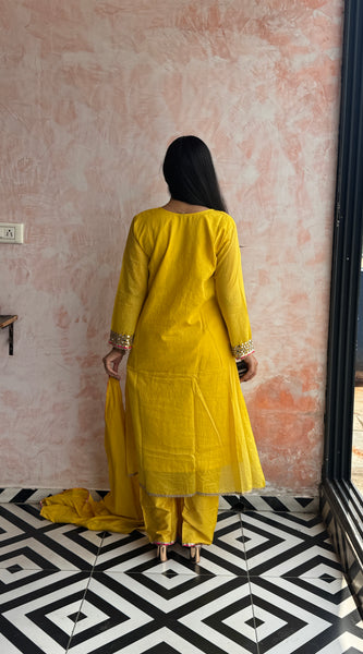 Sunshine Yellow Peacock Kurti Set