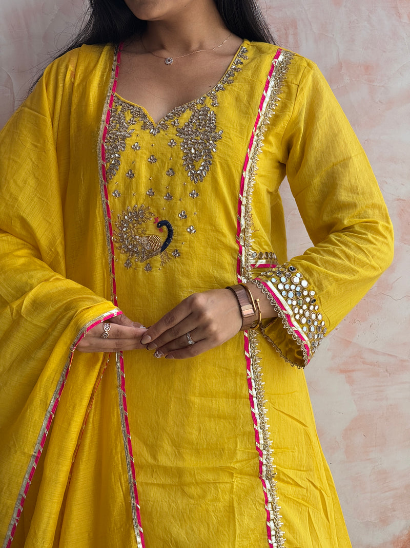 Sunshine Yellow Peacock Kurti Set