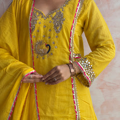 Sunshine Yellow Peacock Kurti Set