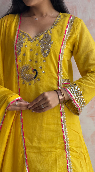 Sunshine Yellow Peacock Kurti Set