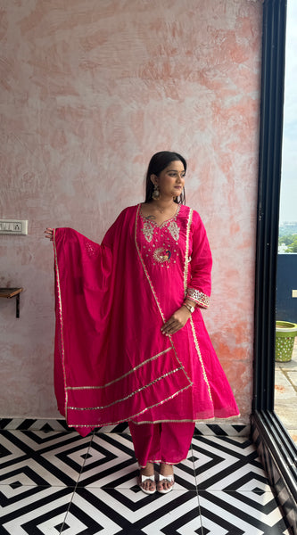 Rani Pink Peacock Kurti Set