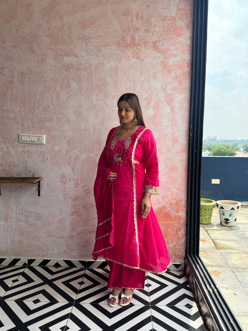 Rani Pink Peacock Kurti Set