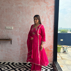 Rani Pink Peacock Kurti Set