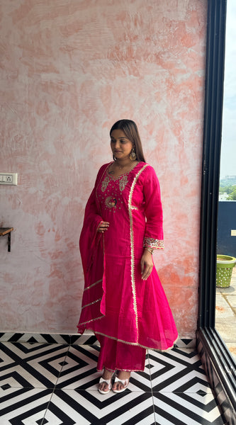 Rani Pink Peacock Kurti Set