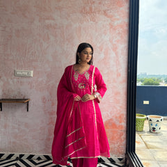 Rani Pink Peacock Kurti Set