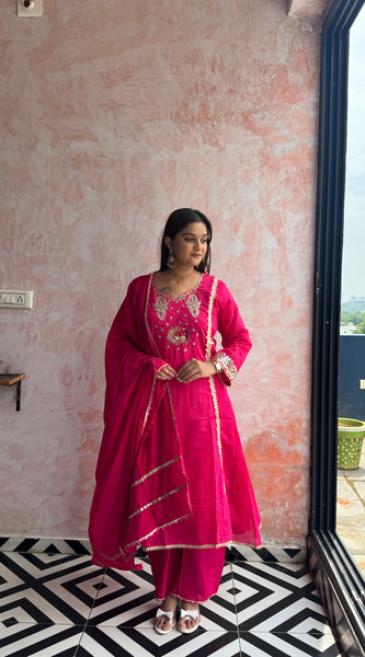 Rani Pink Peacock Kurti Set
