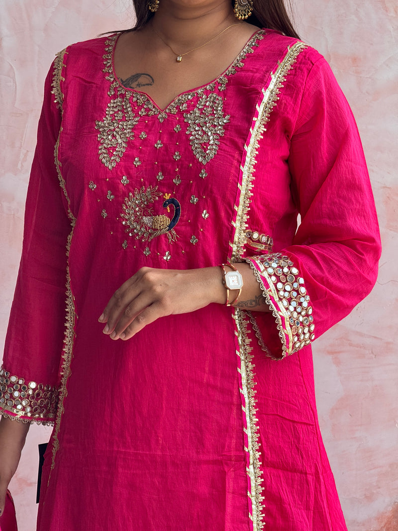 Rani Pink Peacock Kurti Set
