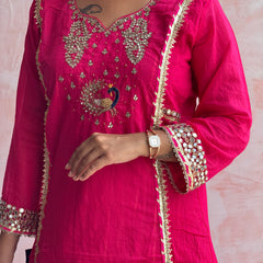 Rani Pink Peacock Kurti Set