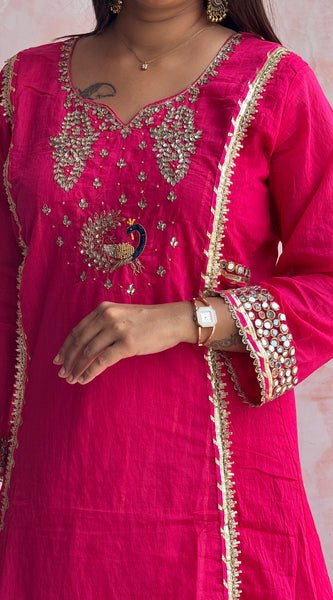 Rani Pink Peacock Kurti Set