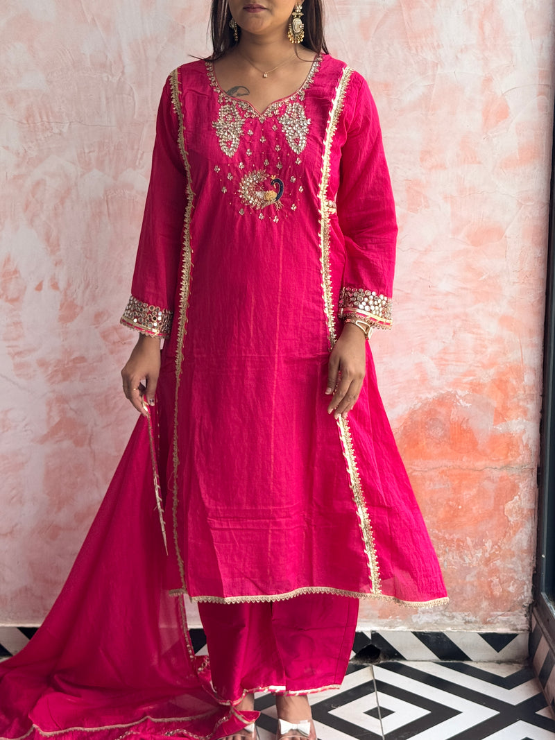 Rani Pink Peacock Kurti Set