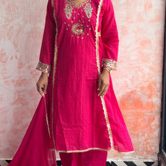 Rani Pink Peacock Kurti Set
