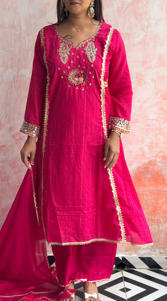 Rani Pink Peacock Kurti Set