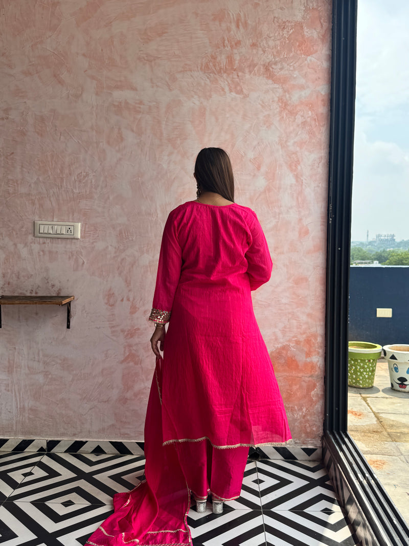 Rani Pink Peacock Kurti Set
