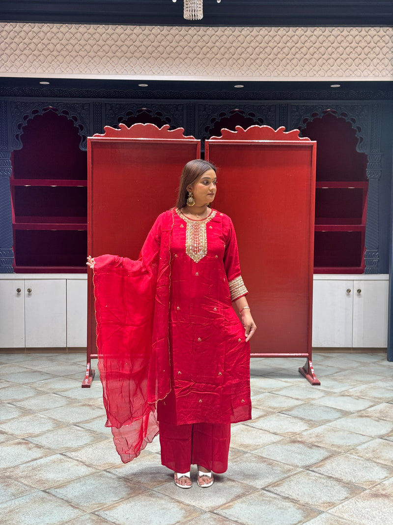 Crimson Red Kurti Set