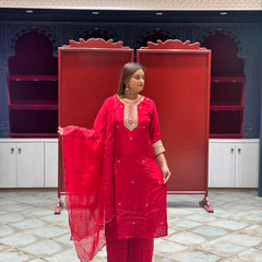 Crimson Red Kurti Set