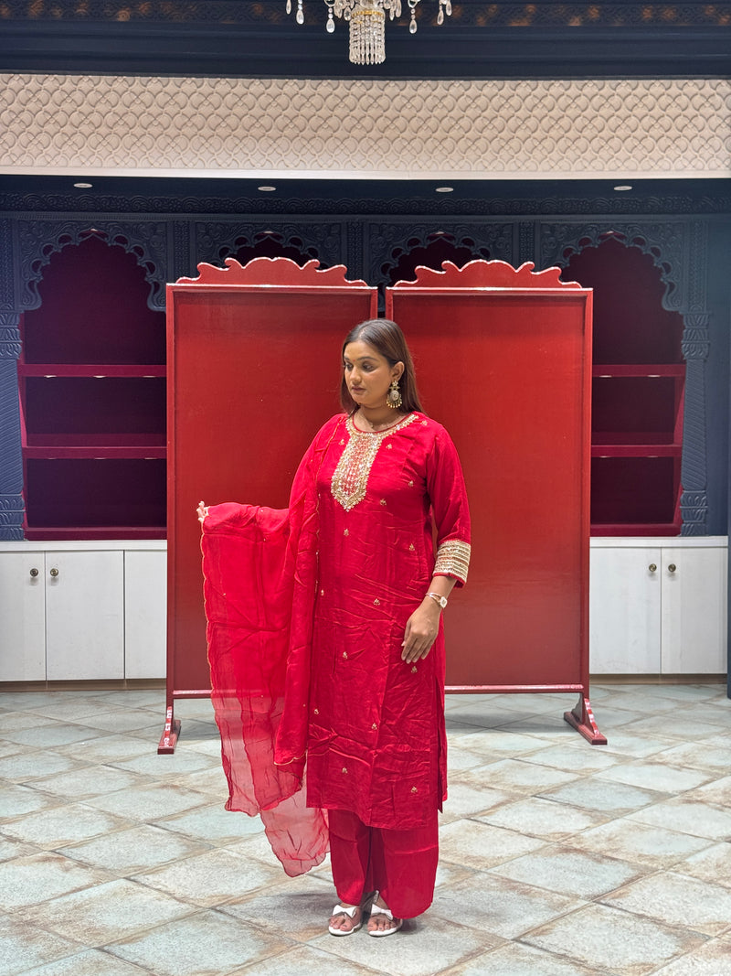 Crimson Red Kurti Set