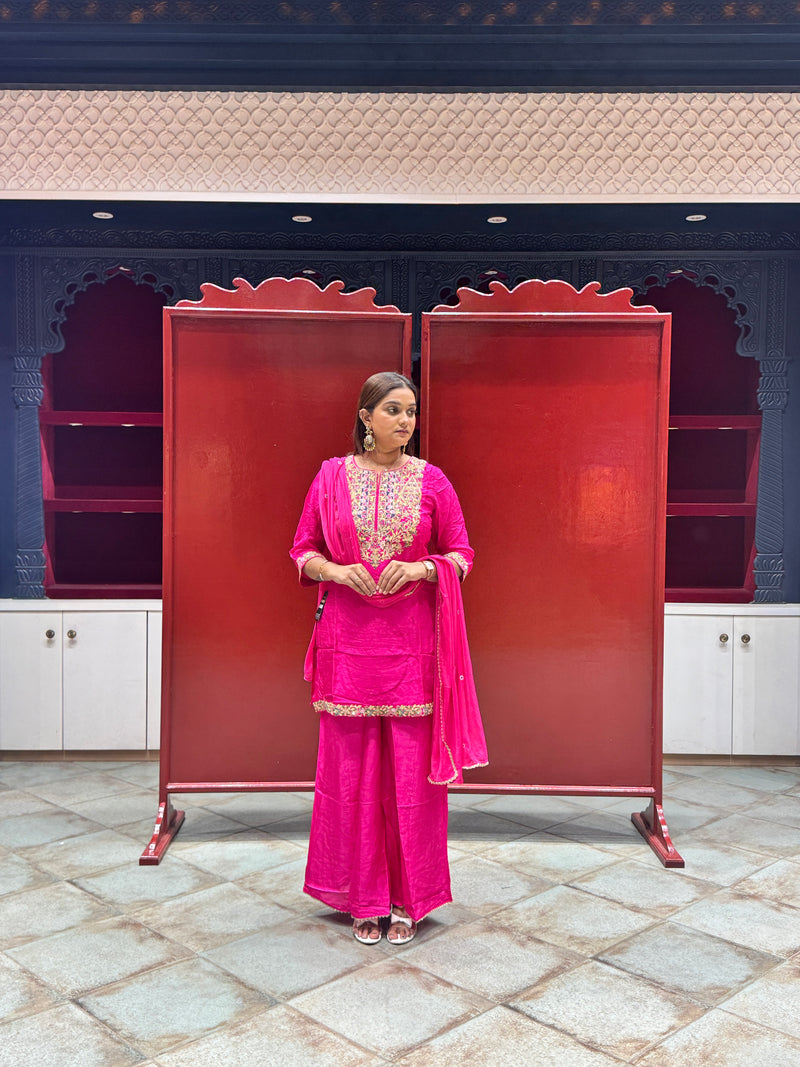 Rani Pink Floral Kurti Set