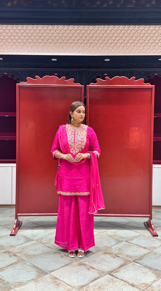 Rani Pink Floral Kurti Set