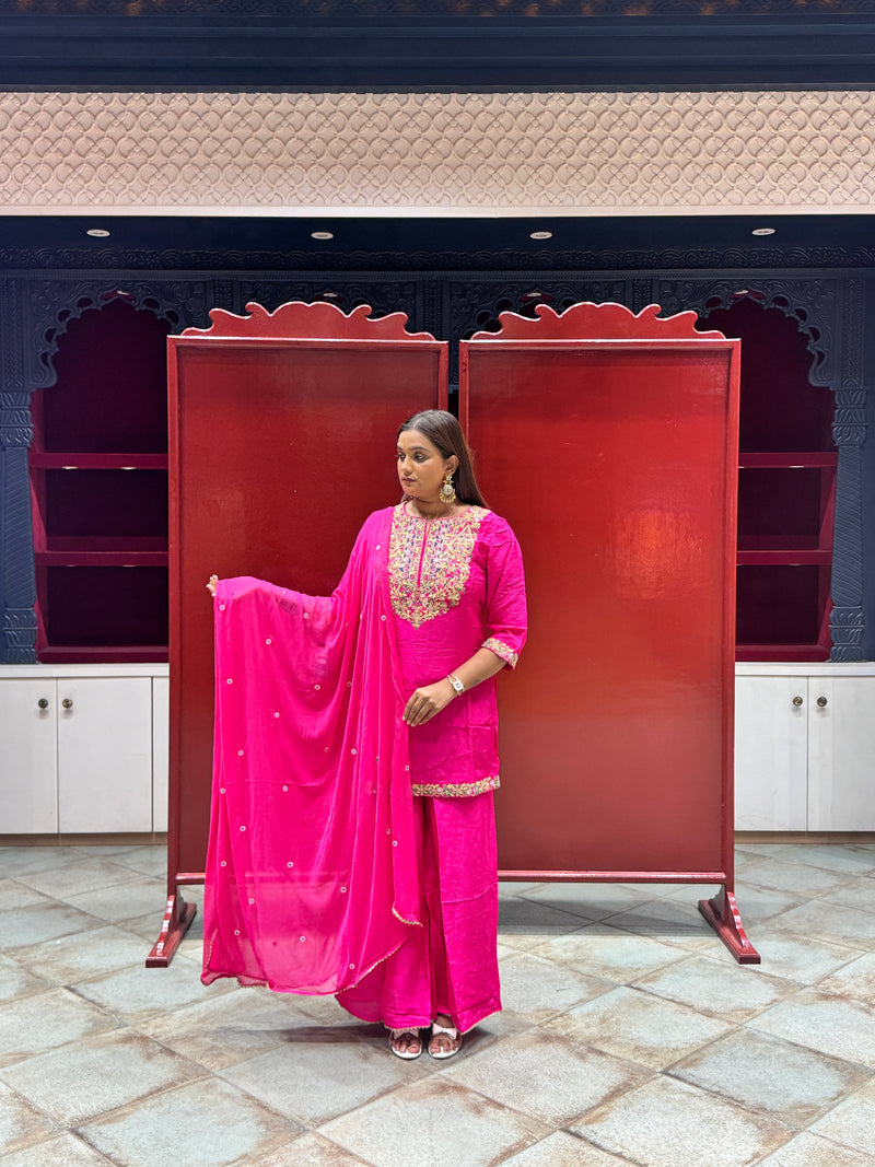Rani Pink Floral Kurti Set