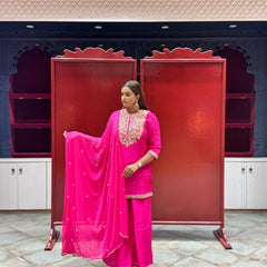 Rani Pink Floral Kurti Set